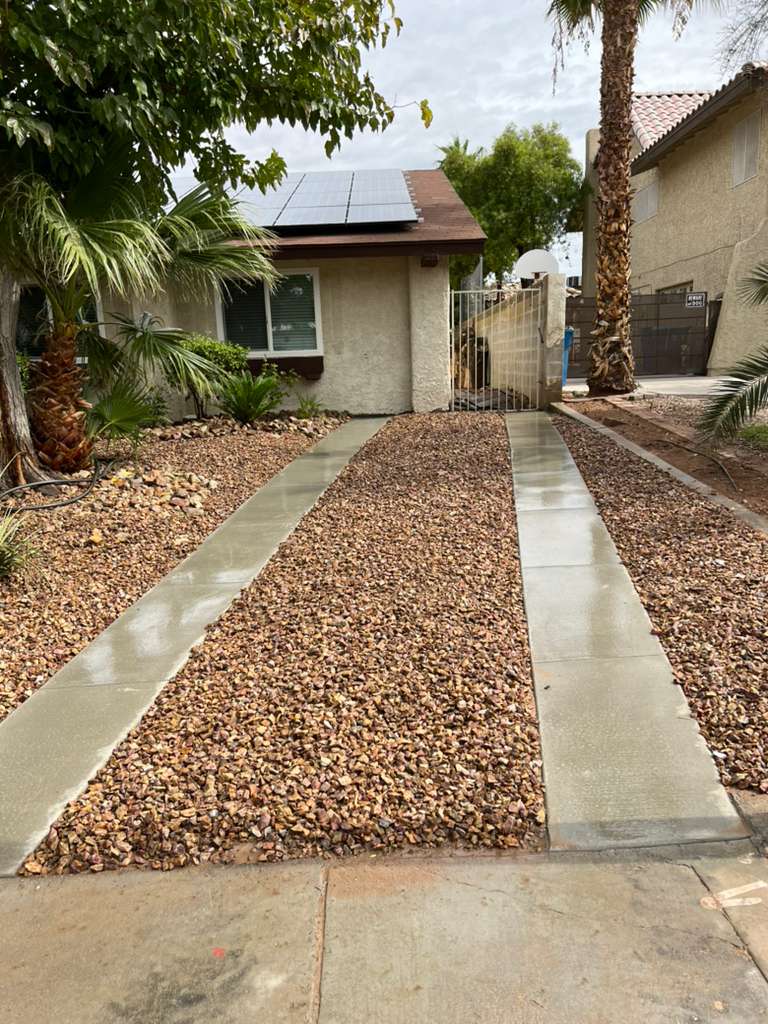 Yard concrete placement, wet finish