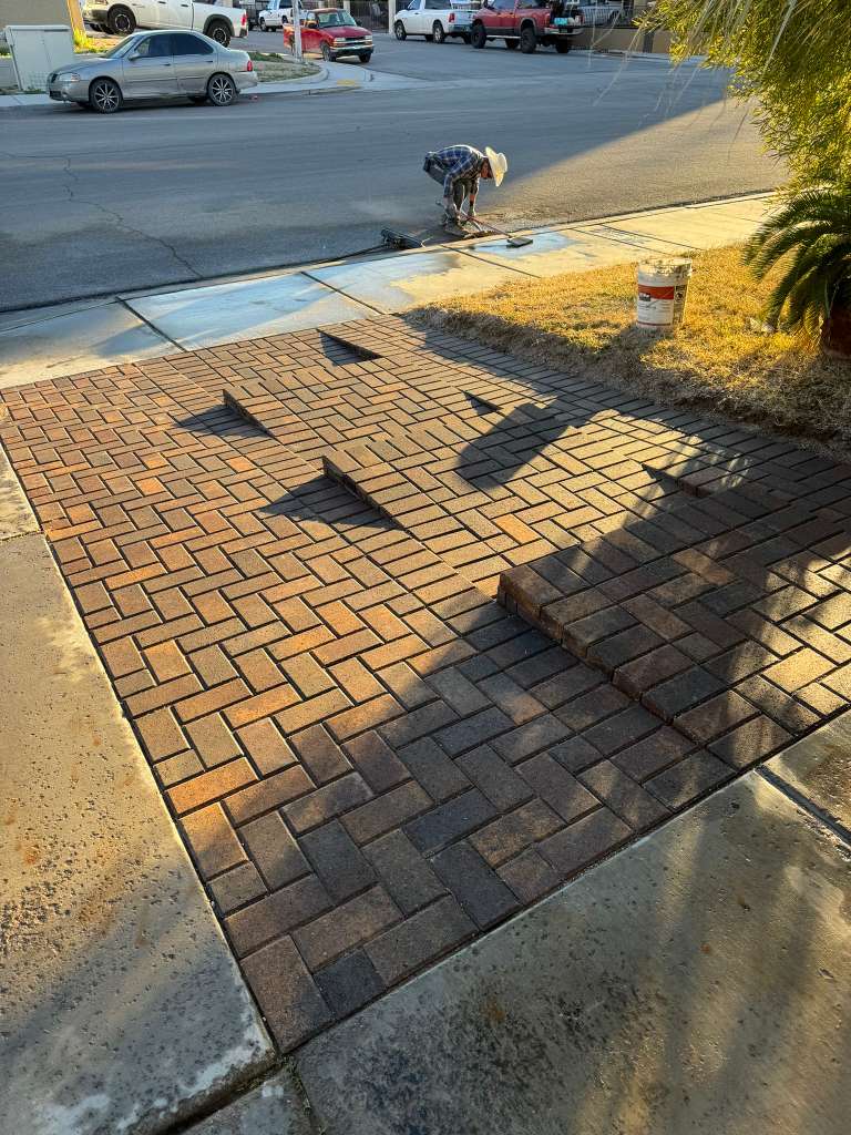 Herringbone pavers at driveway approach