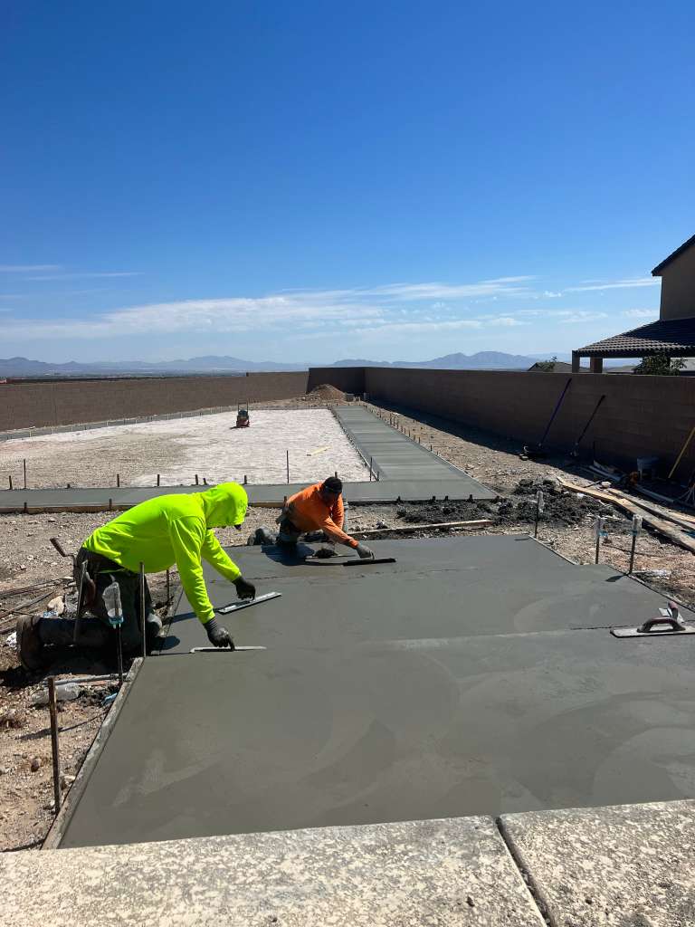 Yard concrete, joints cut and cured look