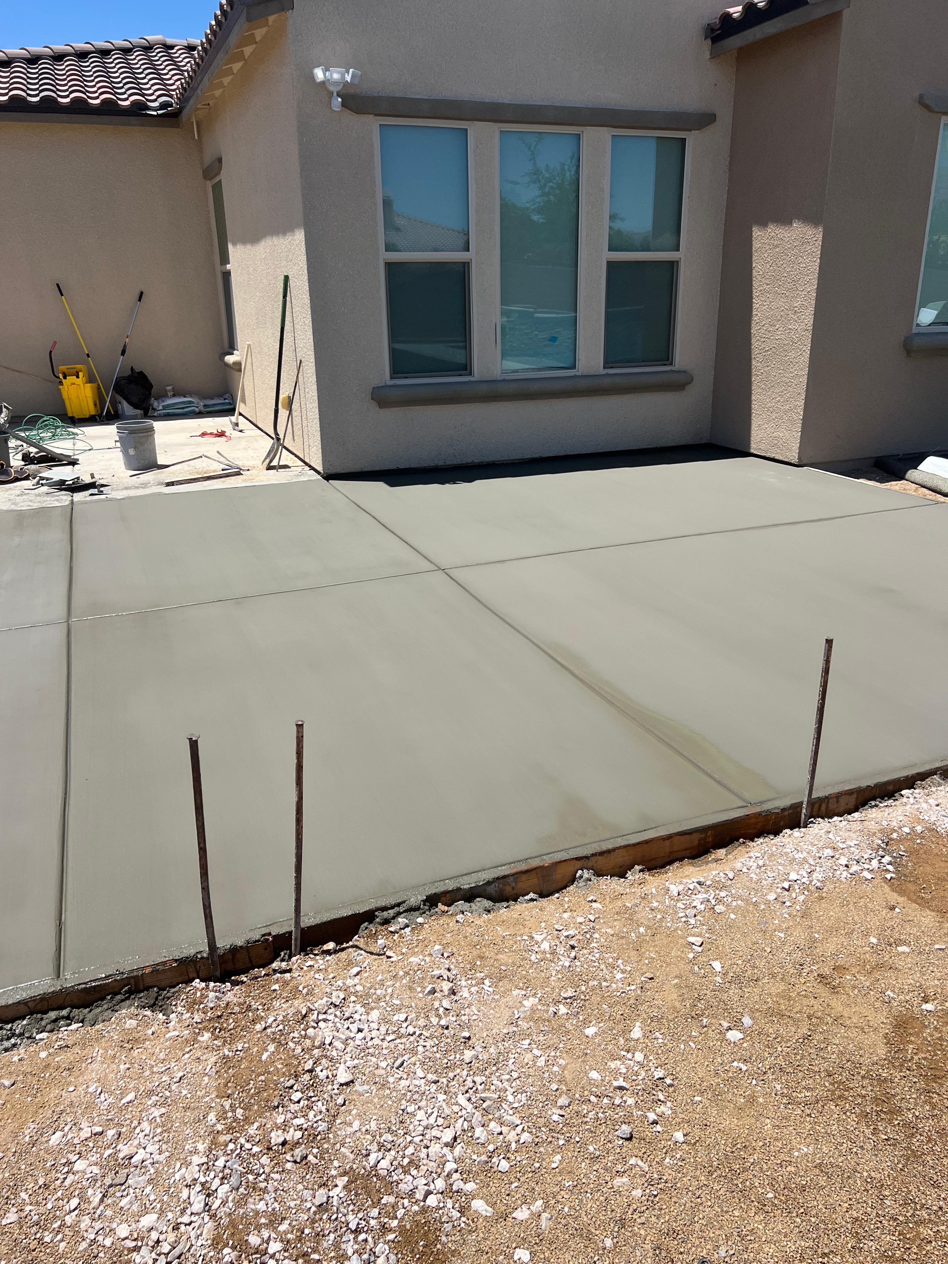 Rear patio slab in forms, jointed